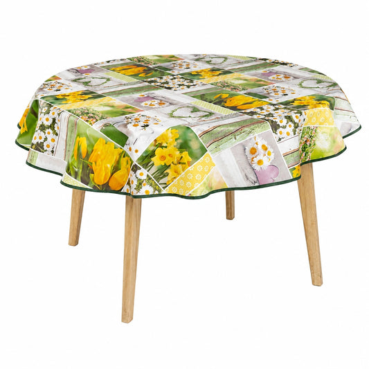 Runde Wachstuchtischdecke 140 cm - Abwaschbare PVC-Tischdecke mit Blumenmuster