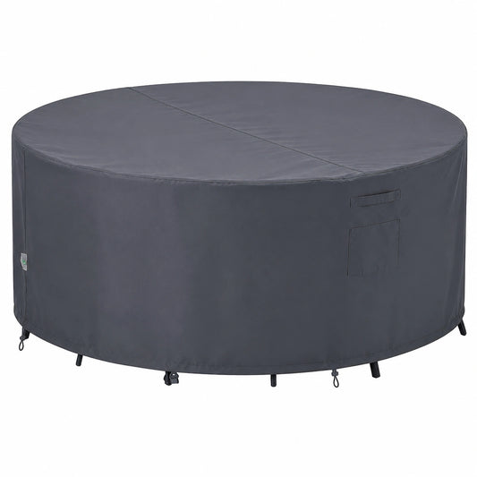 Robuste Gartenmöbelabdeckung, Wasserdicht und UV-beständig, Rund 279,5x70cm, Grau