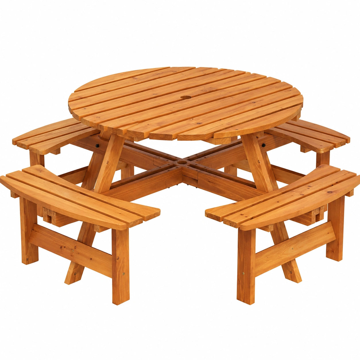 Holzgartentischset für 8 Personen mit Sonnenschirmloch und Bänken