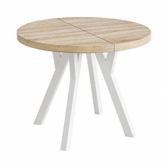 Ausziehbarer Runder Esstisch OVO – Moderner Tisch für Wohnzimmer und Küche, Durchmesser 80-130 cm, Sonoma Eiche