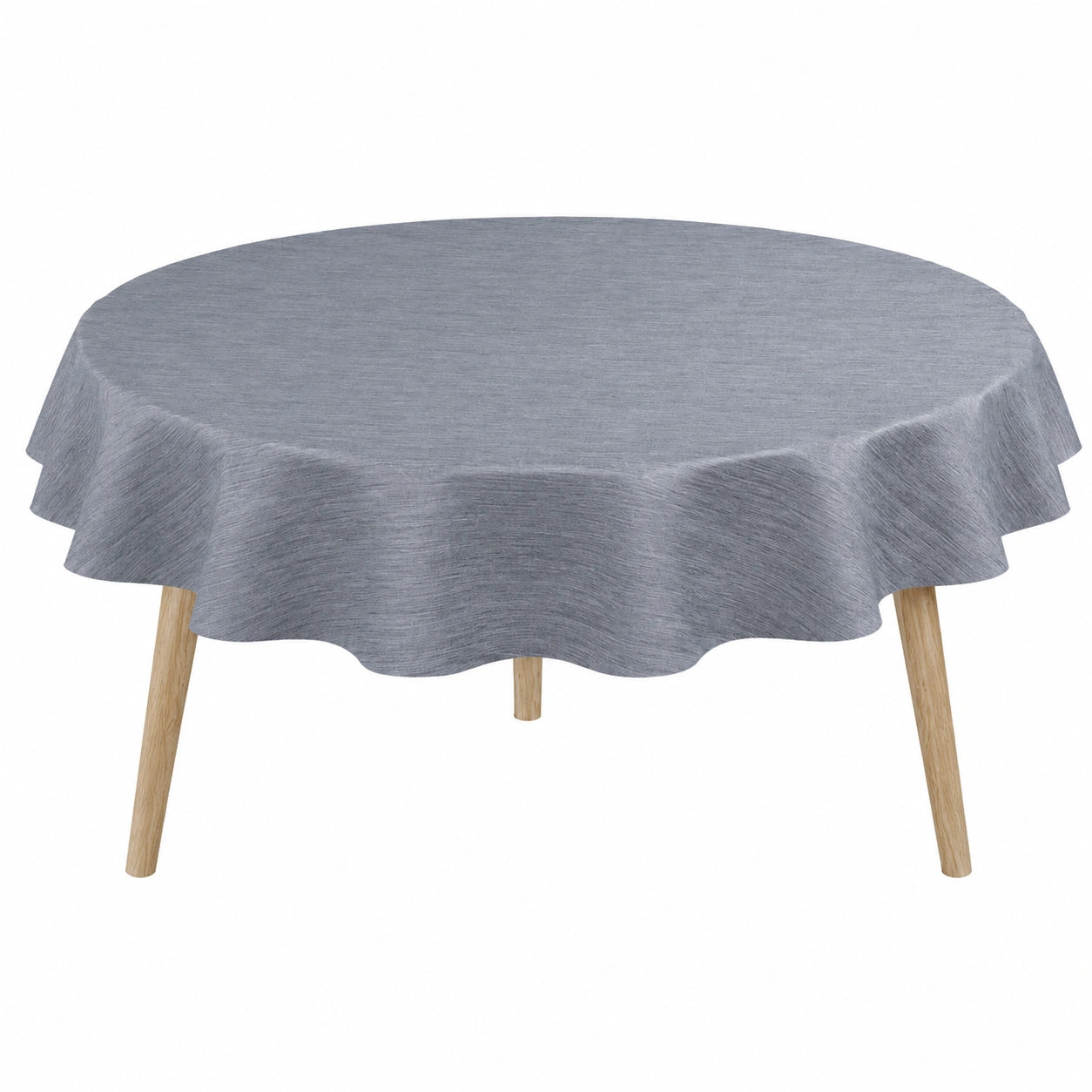 Runde Wachstuch Tischdecke 140 cm, Abwaschbar und Wasserabweisend, PVC, Leinenoptik Grau-Blau für Garten