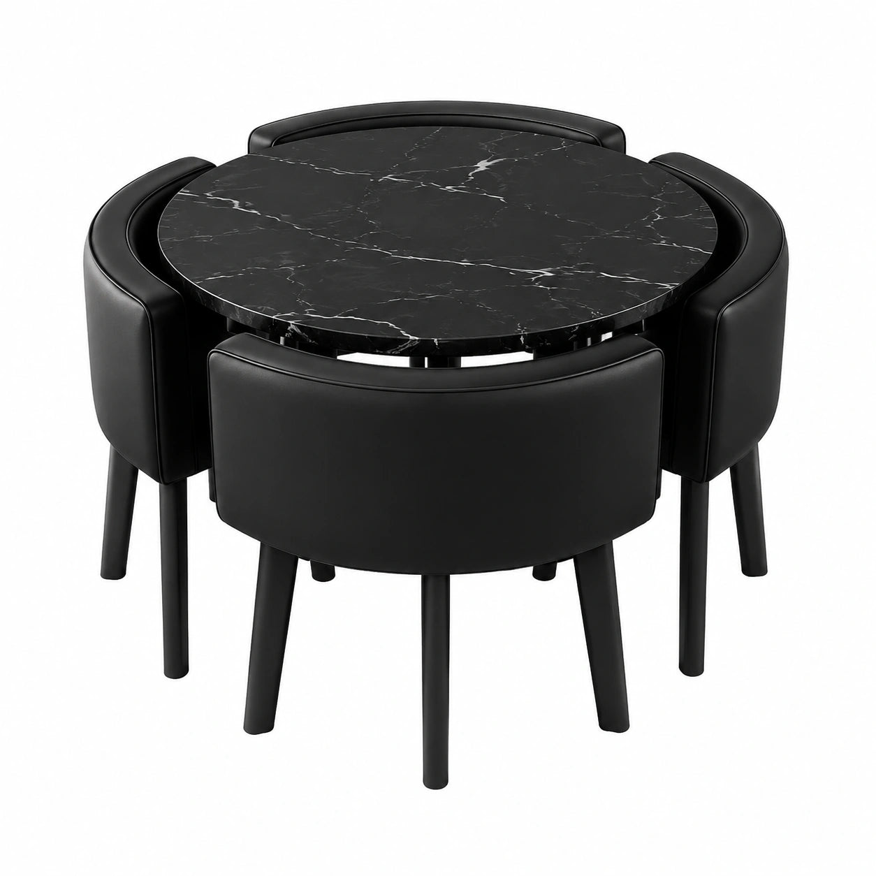 Moderner 5-teiliger Essgruppe: 90cm runder Tisch & 4 gepolsterte Stühle, vielseitig für Küche und Wohnbereich, Schwarz