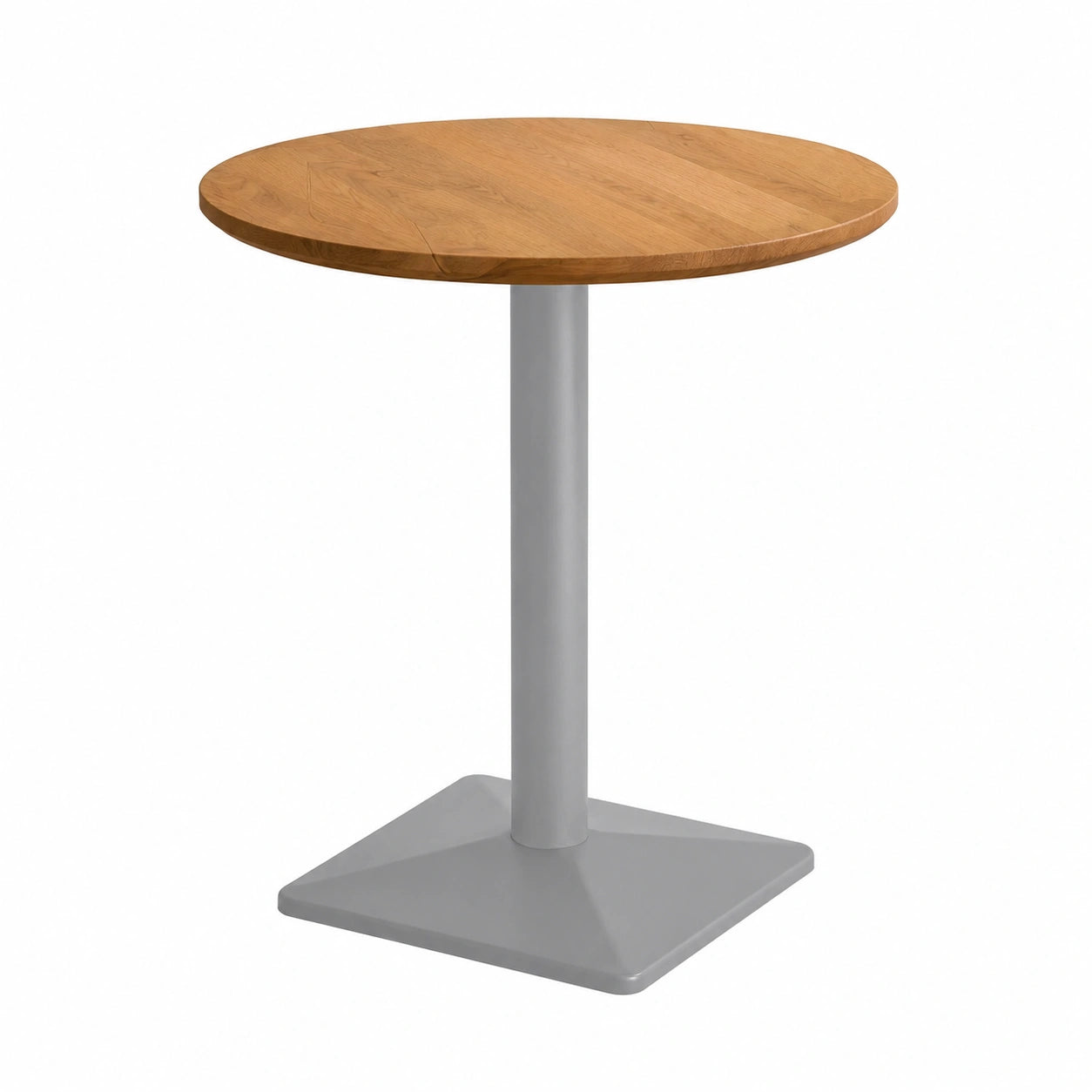 Runder Bistrotisch aus massivem Akazienholz, 60 x 60 cm, natürliche Farbe, mit silbernem Metallfuß