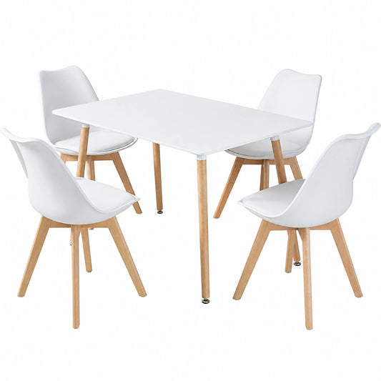 Moderner Esstisch mit 4 Stühlen für Küche und Wohnzimmer, Weiß