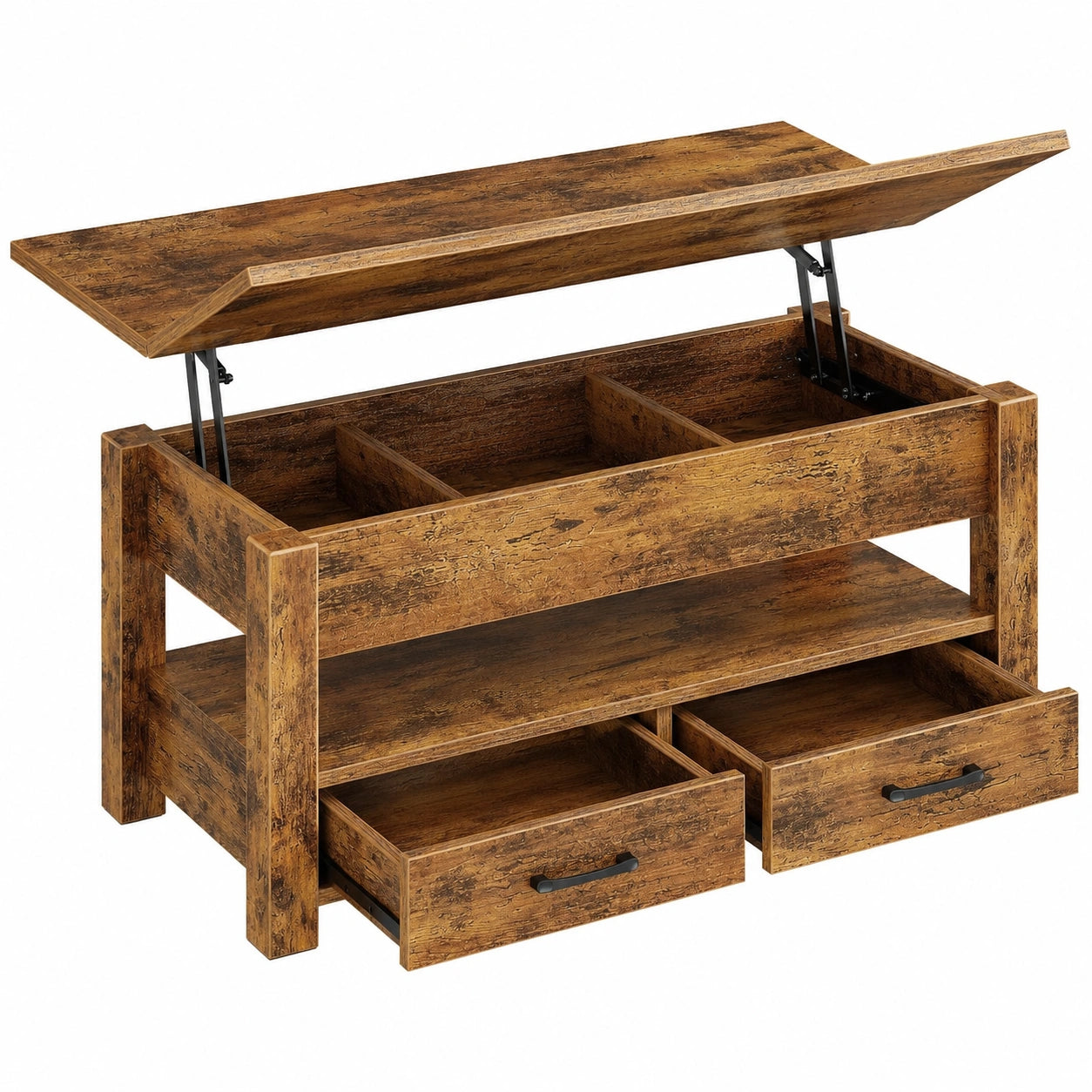Rolanstar Höhenverstellbarer Couchtisch mit Stauraum, Holz, 100 x 50 cm, Rustikales Braun