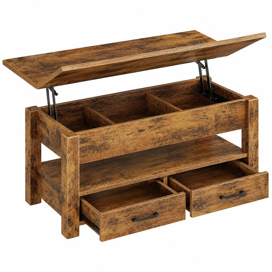 Rolanstar Höhenverstellbarer Couchtisch mit Stauraum, Holz, 100 x 50 cm, Rustikales Braun