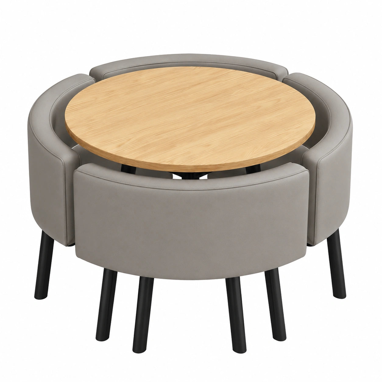 5-Teiliges Essgruppe Set mit Rundem Tisch und 4 Stühlen, Ideal für Küche, Esszimmer und Büro, 4-6 Personen, Naturholzfarbe