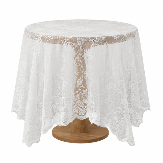 Runde Tischdecke aus weißer Spitze, Vintage besticktes Blumenmuster, elegantes Overlay für Hochzeit, Bankett oder Party, Durchmesser 150 cm
