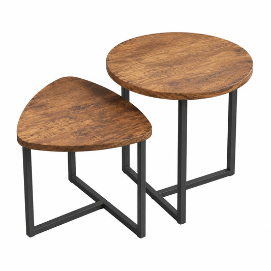 Moderner Couchtisch im 2er-Set mit rundem Holzdesign und stabilem Metallrahmen für das Wohnzimmer